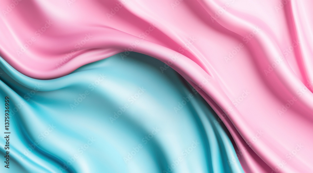 Obraz premium Flowing satin fabric in soft shades of pink and blue creates a captivating texture, embodying harmony and connection with its elegant drapes and gentle curves