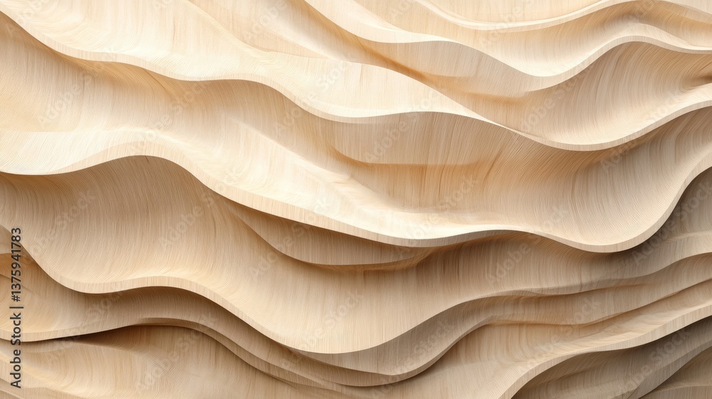 Obraz premium Generative AI wooden wave design with intricate patterns, beige warmth, and a tranquil lake-inspired feel.