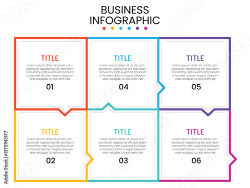 Business Infographic A Visual Guide To Data And Processes With Icon And 6-Option Presentation Infographic Design Template.
