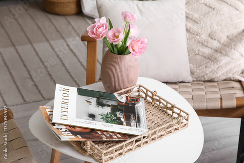 Wicker tray with vase of be...