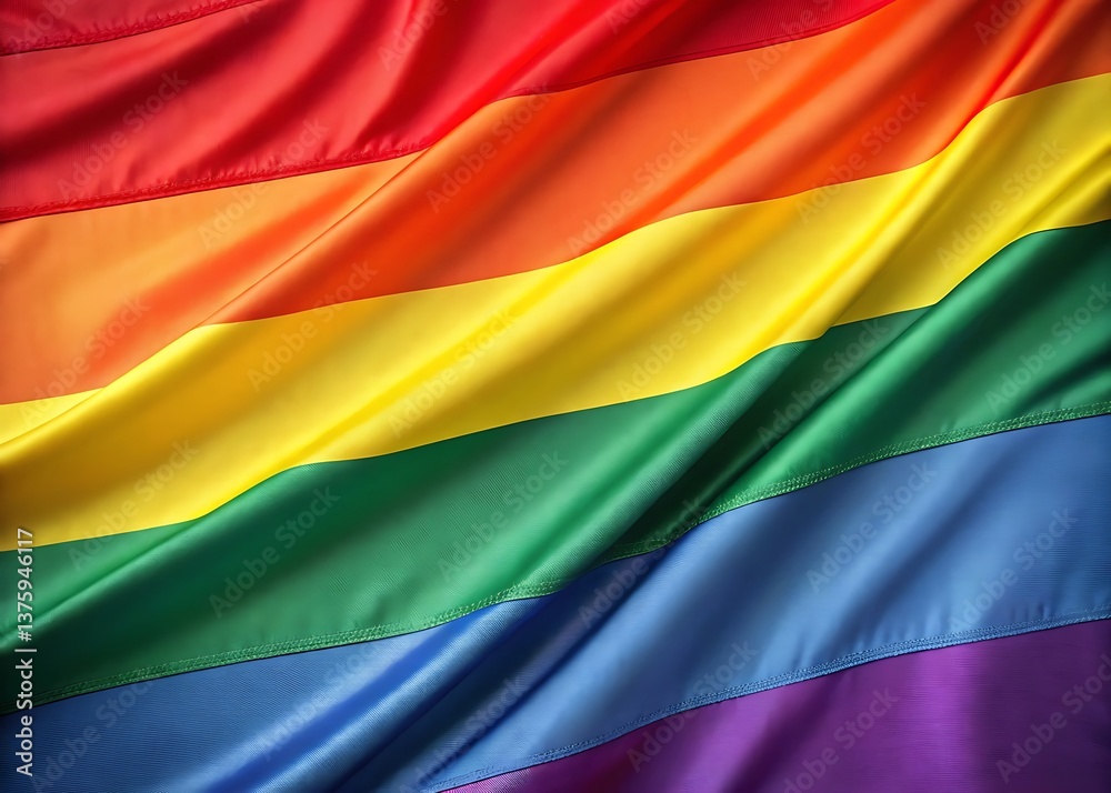 Fototapeta premium A vibrant rainbow flag, a symbol of pride and unity, flowing gracefully in rich, saturated colors.