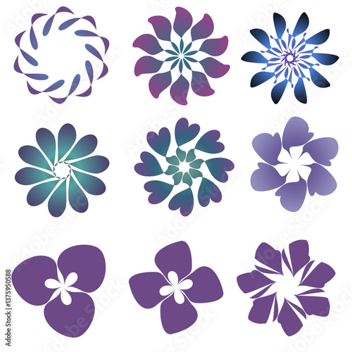 Floral logo motifs for patterns, textiles and background designs