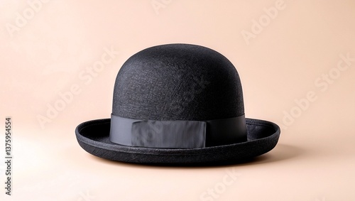 Obraz na płótnie Elegant black bowler hat isolated on beige background