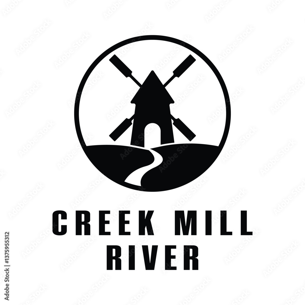 creek mill river logo design concept idea with label circle
