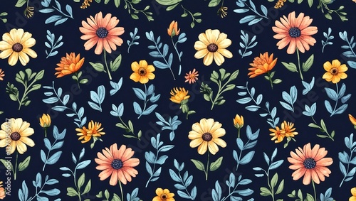 Wallpaper Mural Elegant boho floral pattern with delicate leaves Torontodigital.ca