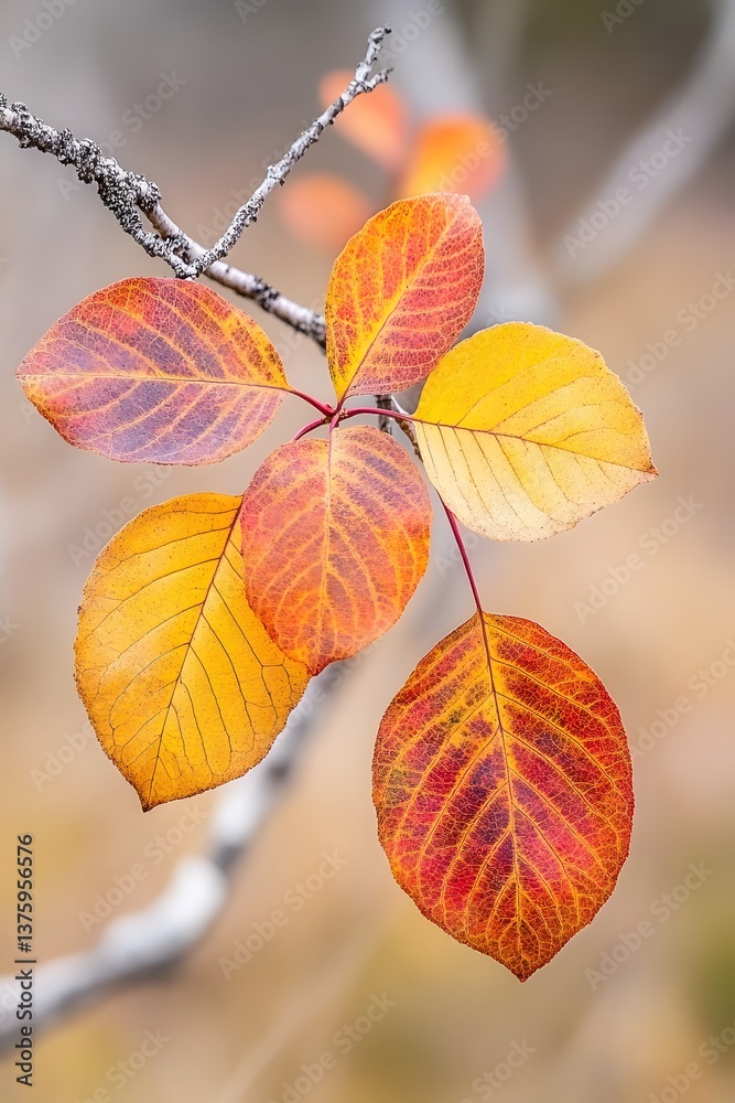 Obraz premium Vibrant Autumn Leaves Branch Closeup Photography