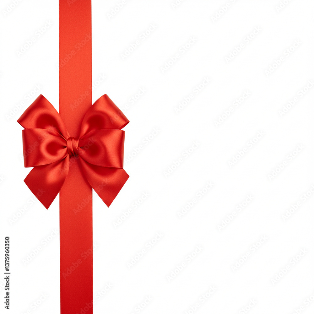 Red Ribbon Bow with Straight and Vertical Ribbons for Birthday or Christmas Banner Border on white Background Red Ribbon Bow with Straight and Vertical Ribbons for Birthday or Christmas Banner Border on white Background