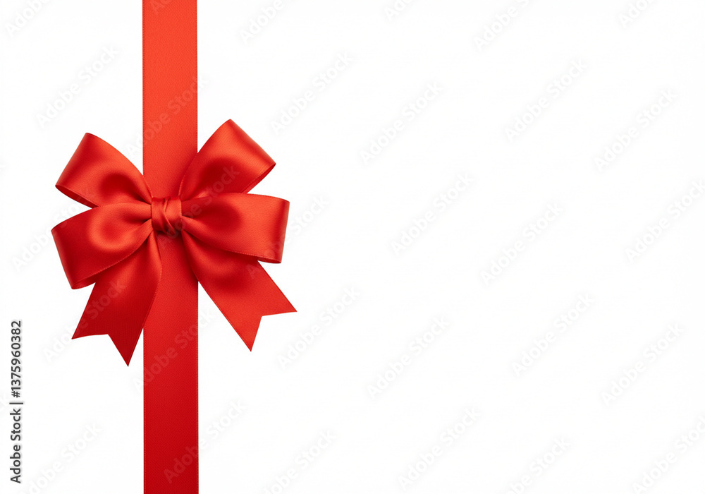 Red Ribbon Bow with Straight and Vertical Ribbons for Birthday or Christmas Banner Border on white Background Red Ribbon Bow with Straight and Vertical Ribbons for Birthday or Christmas Banner Border on white Background