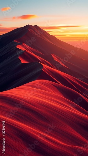 Surreal Sunset Over Reddish-Orange Mountains