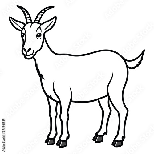 Vector silhouette of a goat and a deer with antlers in a nature illustration
