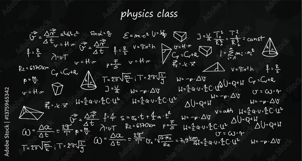 handwritten scientific formulas on blackboard 