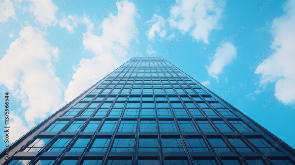 Impressive tall building reaching towards the sky with a clear blue sky in an urban landscape Impressive tall building reaching towards the sky with a clear blue sky in an urban landscape