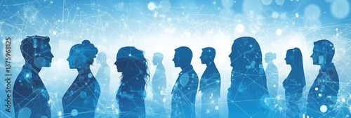 Abstract Blue Background with Business Elite Silhouettes and Medical Symbols. Creative Pattern for Talent Recruitment, Corporate Teamwork, and Healthcare Industry. High-End Professional Design for Pos