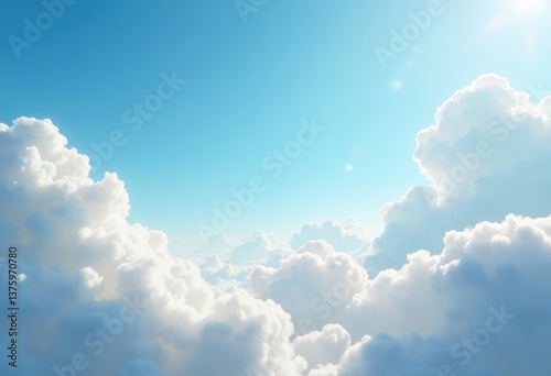 soft cotton clouds fluffy texture high above bright deep blue sky serenity nature, horizon, cumulus, daylight, atmosphere, tranquil, aerial, light