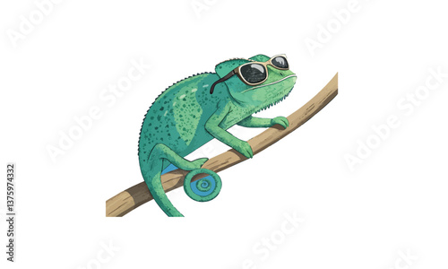 Print chameleon wearing sunglasses on a isolated on white background.vector art, digital art