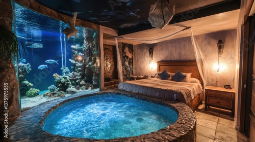 Wallpaper Mural An underwater themed bedroom featuring a jacuzzi and aquarium Torontodigital.ca