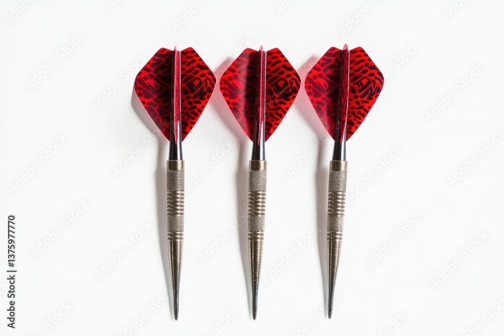 Three red darts are striking the target, standing out against the white background. Three red darts are striking the target, standing out against the white background.