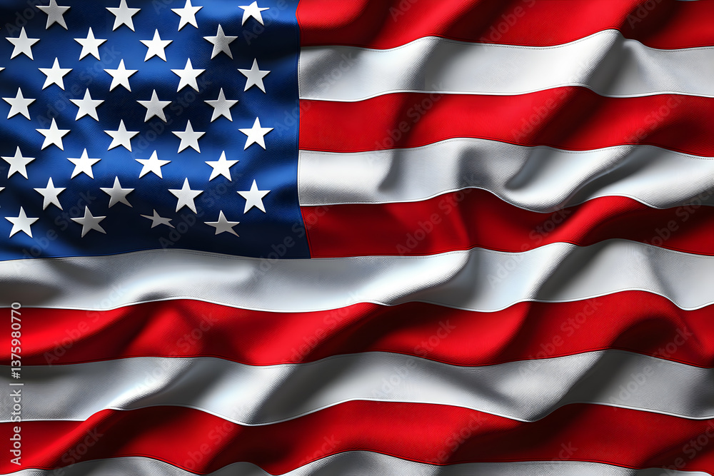 Obraz premium Waves of the American flag fluttering under clear skies in a peaceful park setting
