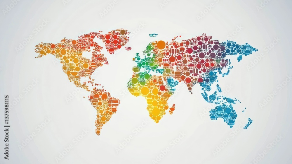 Fototapeta premium World map, colorful, diverse symbols