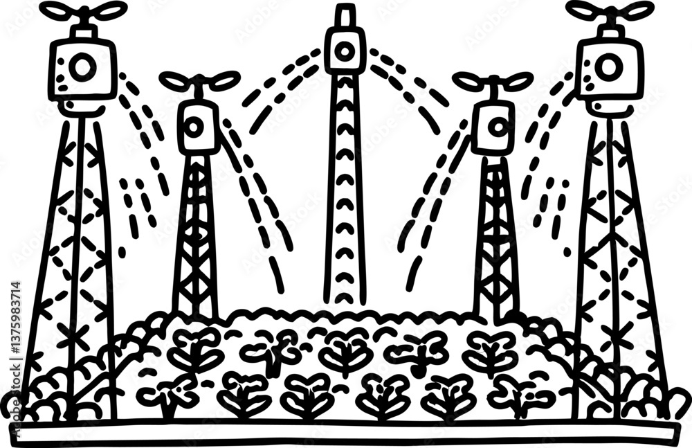 automated irrigation system with drones watering a crop field automated irrigation system with drones watering a crop field