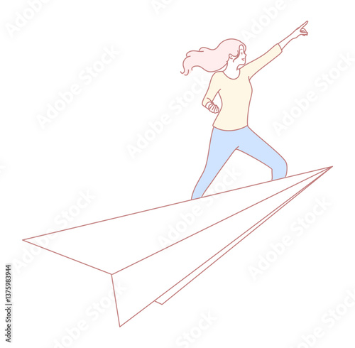 An Empowered Woman Riding on a Paper Airplane is a Powerful Representation of Adventure and Ambition