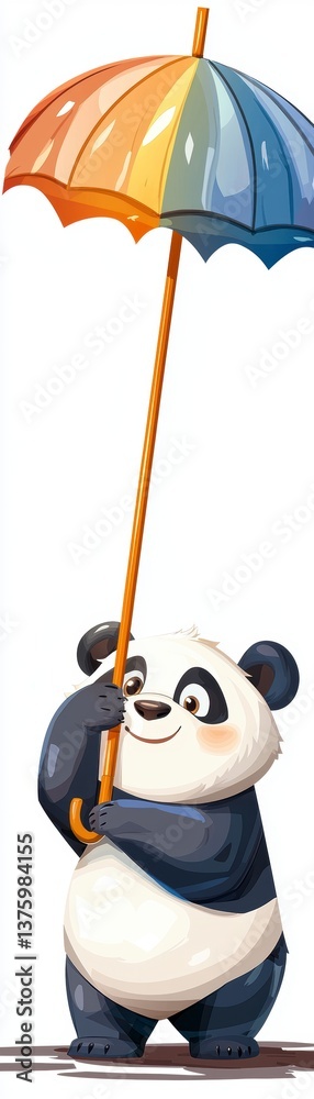 Obraz premium Cute Panda Holding a Colorful Umbrella