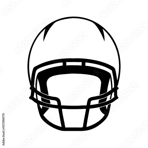 Football helmet icon in black outline style, sports equipment design concept