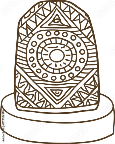 intricate tribal stone carving ethnic patterns, cultural artifact indigenous art symbol on pedestal