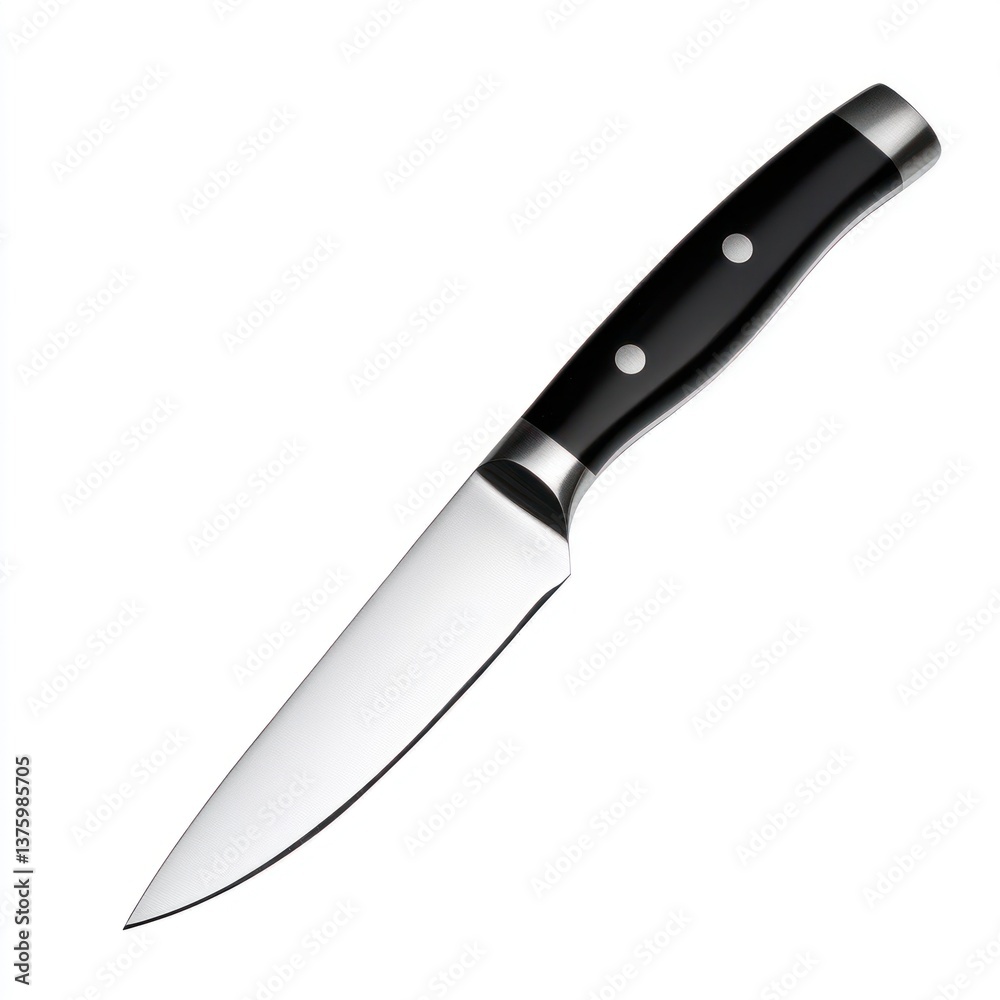 Chef Knife with Black Handle Isolated on White Background Close-up Chef Knife with Black Handle Isolated on White Background Close-up