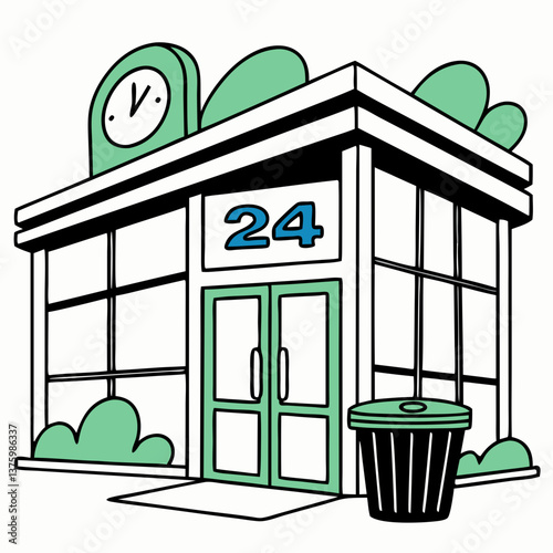 フラットグリーンスタイルの24時間コンビニエンスストアビル