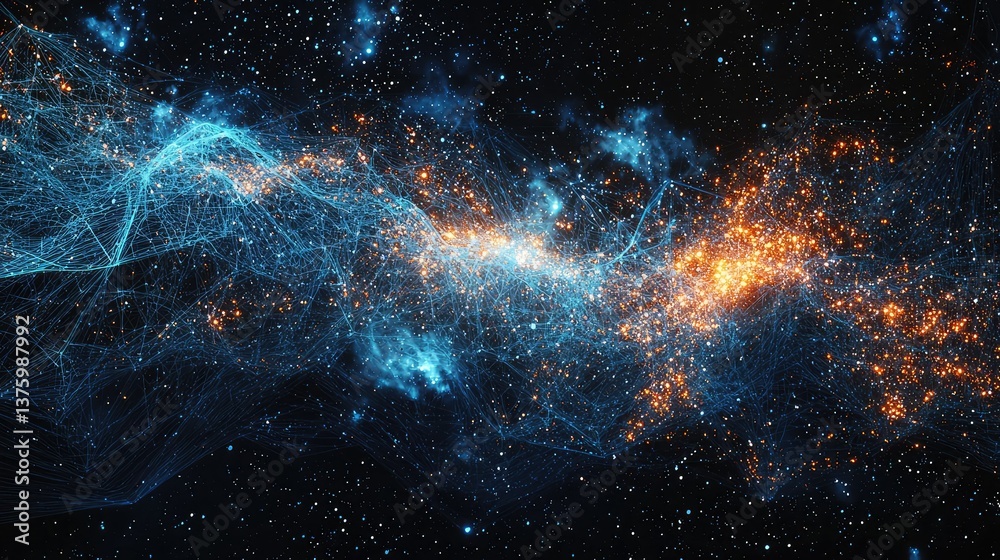 Fototapeta premium A cosmic representation of artificial intelligence, where deep learning networks form a galaxy of knowledge.