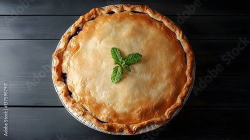 Delicious Homemade Blueberry Pie on Dark Wood