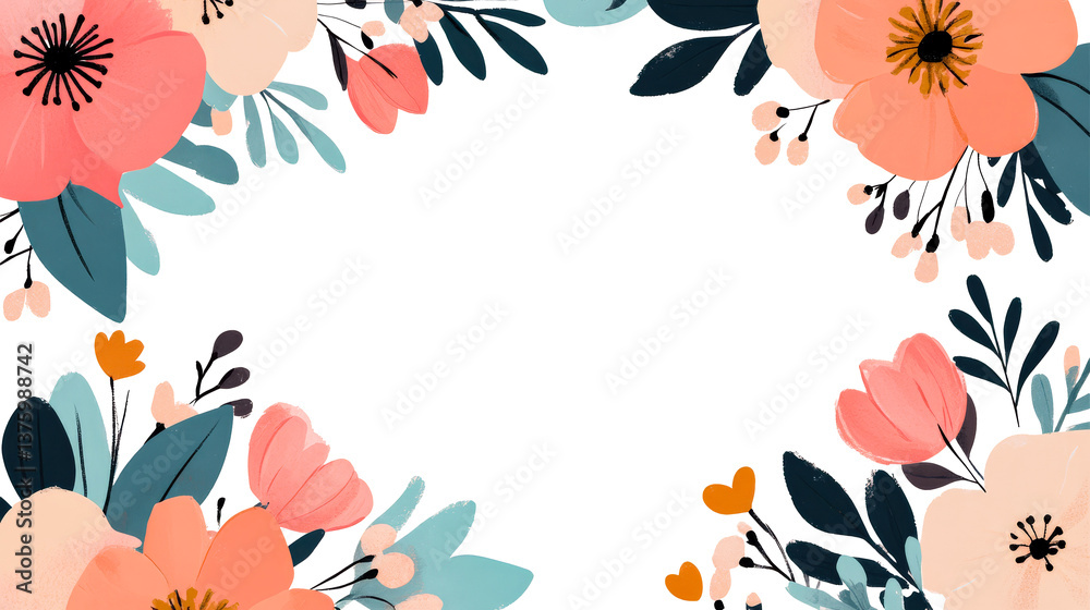 Floral design with poppy flowers and leaves in frame, cut out transparent Floral design with poppy flowers and leaves in frame, cut out transparent