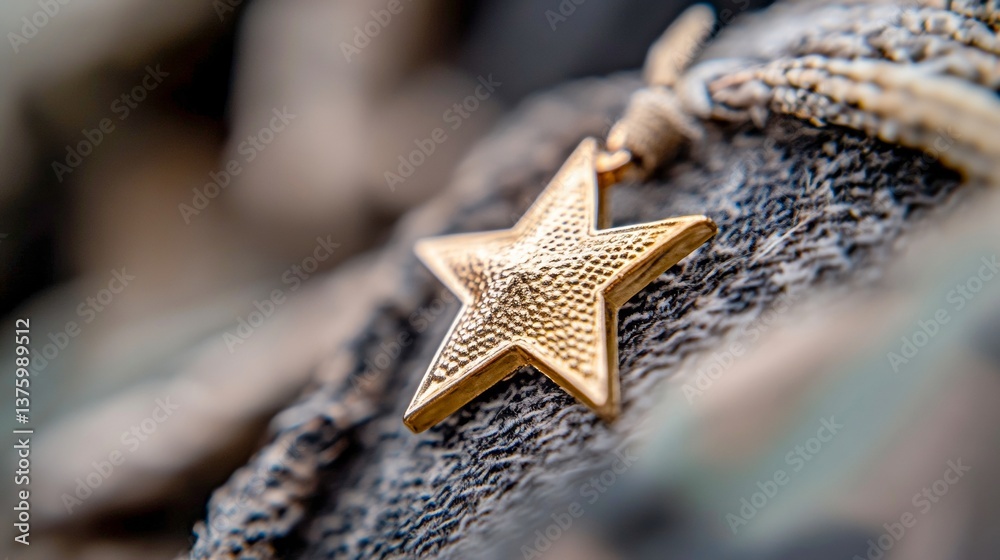 Beautiful golden star pendant resting on a textured fabric background during a close-up capture