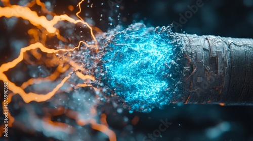 Obraz na płótnie Electric energy surge with vibrant blue and orange sparks in an abstract close-up w salonie