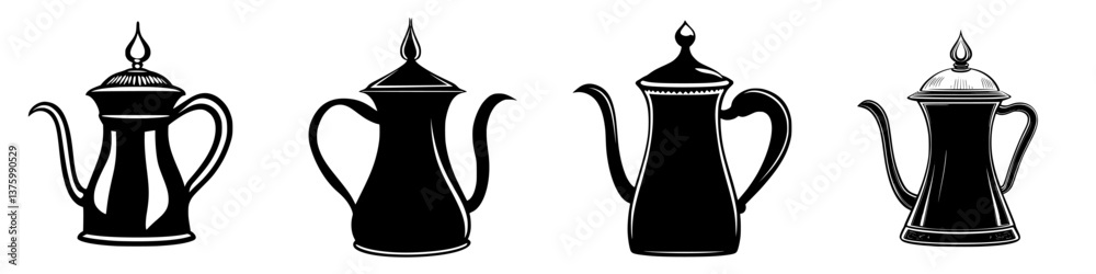 Various traditional teapots displayed in a creative arrangement for an elegant tea setting Various traditional teapots displayed in a creative arrangement for an elegant tea setting