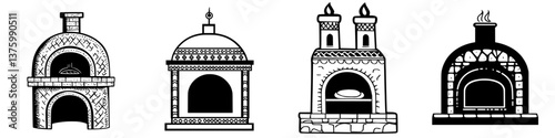 Traditional wood-fired ovens showcasing unique designs and styles in a creative layout