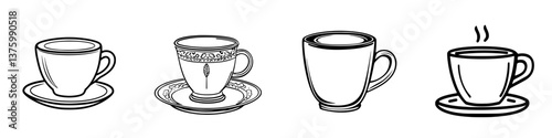 Various coffee cup designs displayed in a simple layout showcasing different styles and shapes