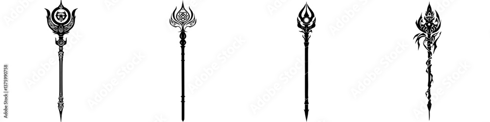 Elaborate designs of fantasy spears showcasing unique artistry and intricate details in a digital setting Elaborate designs of fantasy spears showcasing unique artistry and intricate details in a digital setting