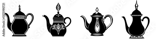 Various elegant tea pots showcasing intricate designs and craftsmanship from different cultures in a delightful collection