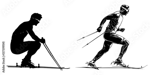 Dynamic cross-country skiing athletes showcase speed and technique on snow-covered landscape