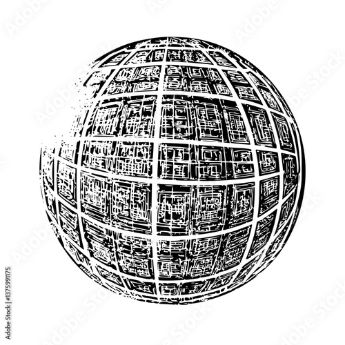 Abstract representation of a globe showcasing interconnected lines and grids creating a global network concept