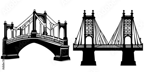 Artistic representations of two iconic bridges showcasing intricate architectural designs and historical significance