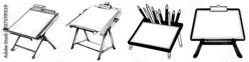 Variety of drawing boards and easels for artists showcasing different styles and functionalities in art creation