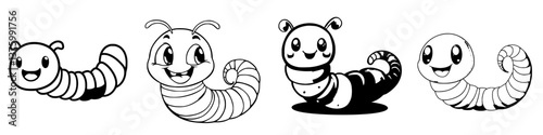 Cute cartoon worms enjoying a playful moment with joyful expressions in a whimsical style