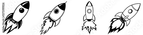 Rockets in various designs showcasing unique shapes and propulsion effects for educational or creative use