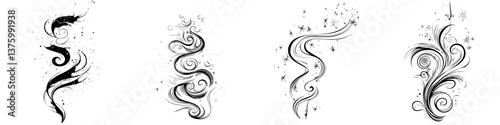 Obraz na płótnie Swirling black and white decorative patterns showcasing elegant, abstract design elements with a touch of whimsy and fluidity w salonie