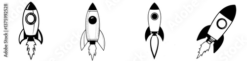 Various rocket designs showcasing different styles and details in a black and white theme for creative inspiration