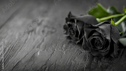 Obraz na płótnie Dark roses display elegance and mystery on a textured wooden surface in soft lighting w salonie
