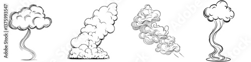 Various forms of smoke illustrated in a creative design showcasing different shapes and patterns